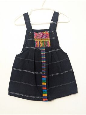 Girls Blue Denim Pinafore Dress with Multicolor Embroidered Detail 2-3 T